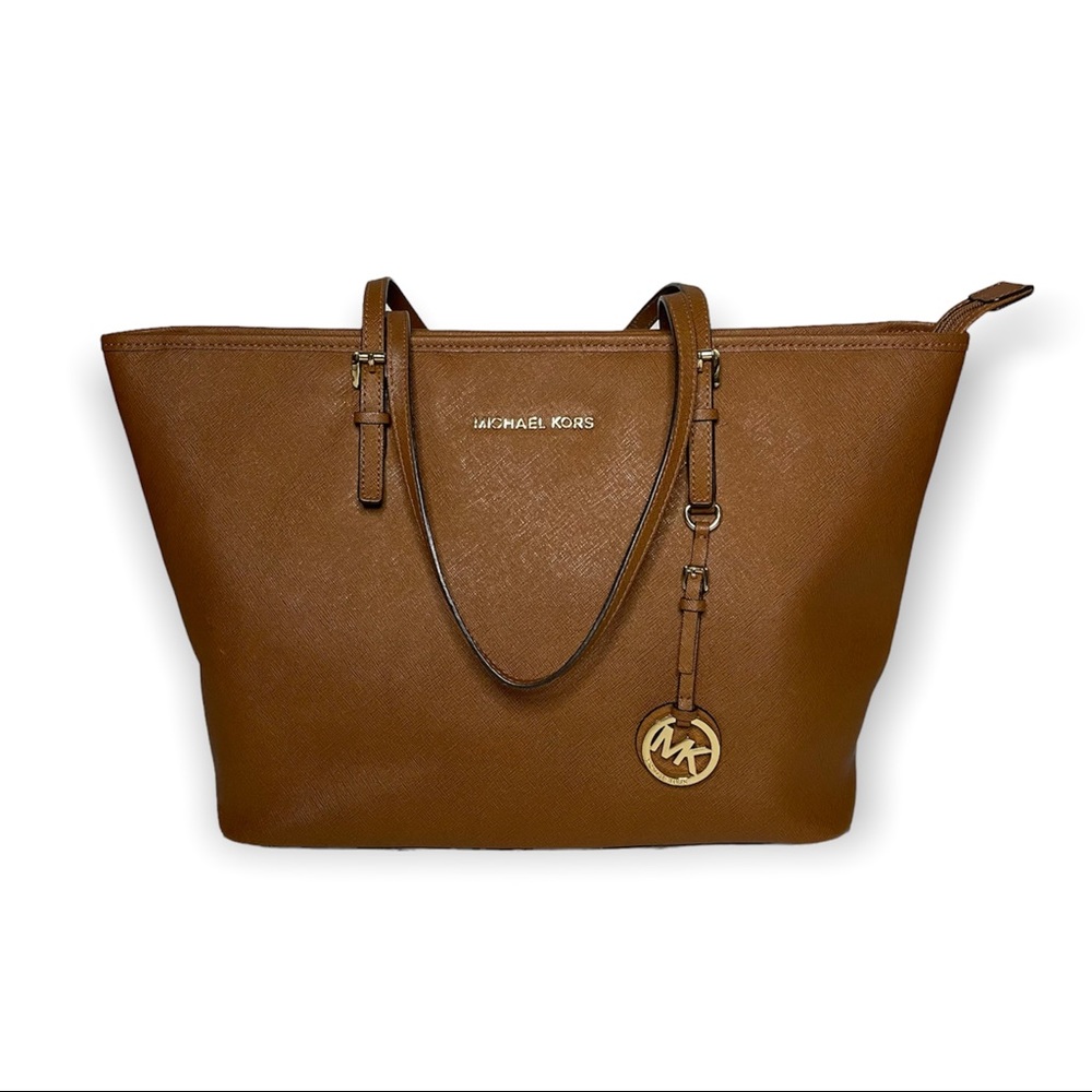 MICHAEL Michael Kors Camel/Cognac Zip-top Tote with Logo Charm